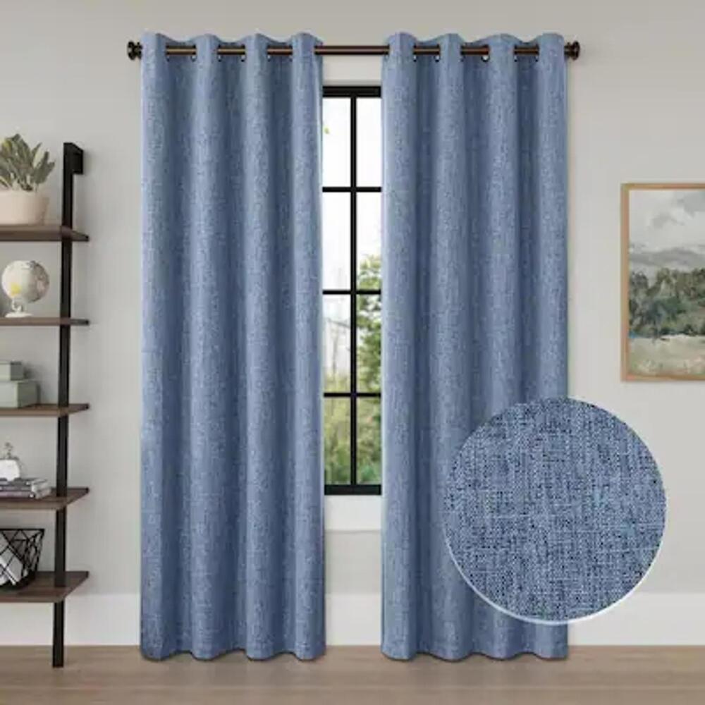 new win curtain sedona blackout luxury linen in blue 2 panels